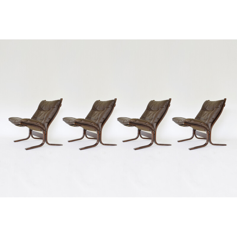 Set of 4 vintage Peanut brown Siesta armchairs by Ingmar Relling for Westnofa, 1960s