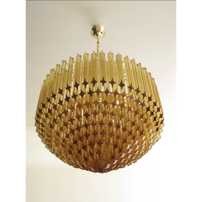 Lámpara vintage Quadriedri de cristal de Murano con marco dorado