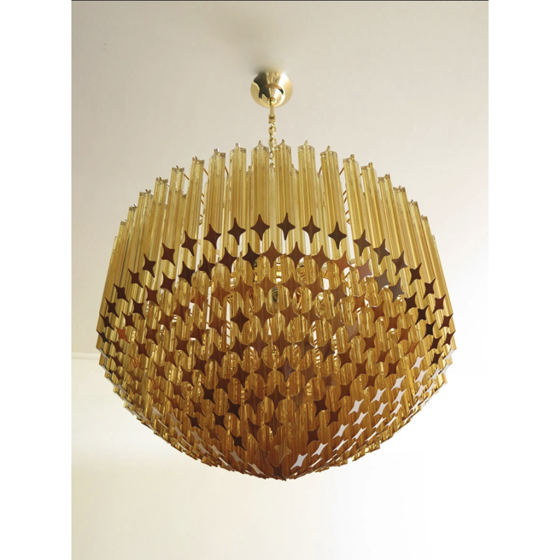 Vintage Murano glass chandelier Quadriedri with gold frame