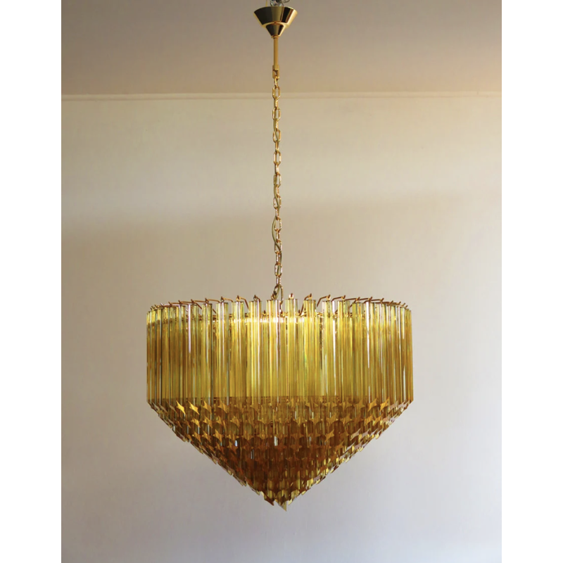 Vintage Murano glass chandelier Quadriedri with gold frame
