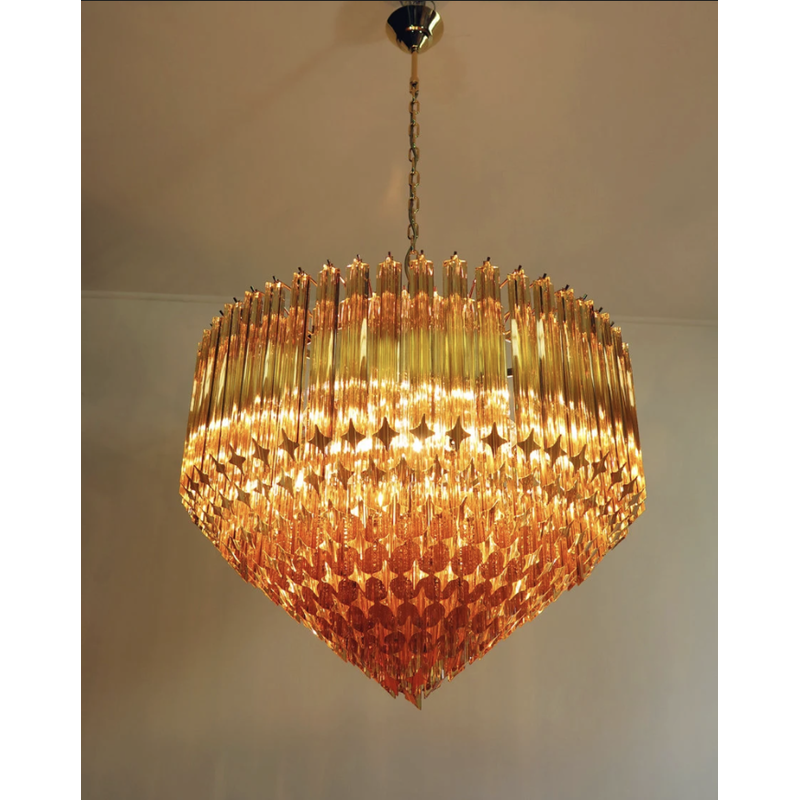 Vintage-Kronleuchter Quadriedri aus Muranoglas mit vergoldetem Rahmen