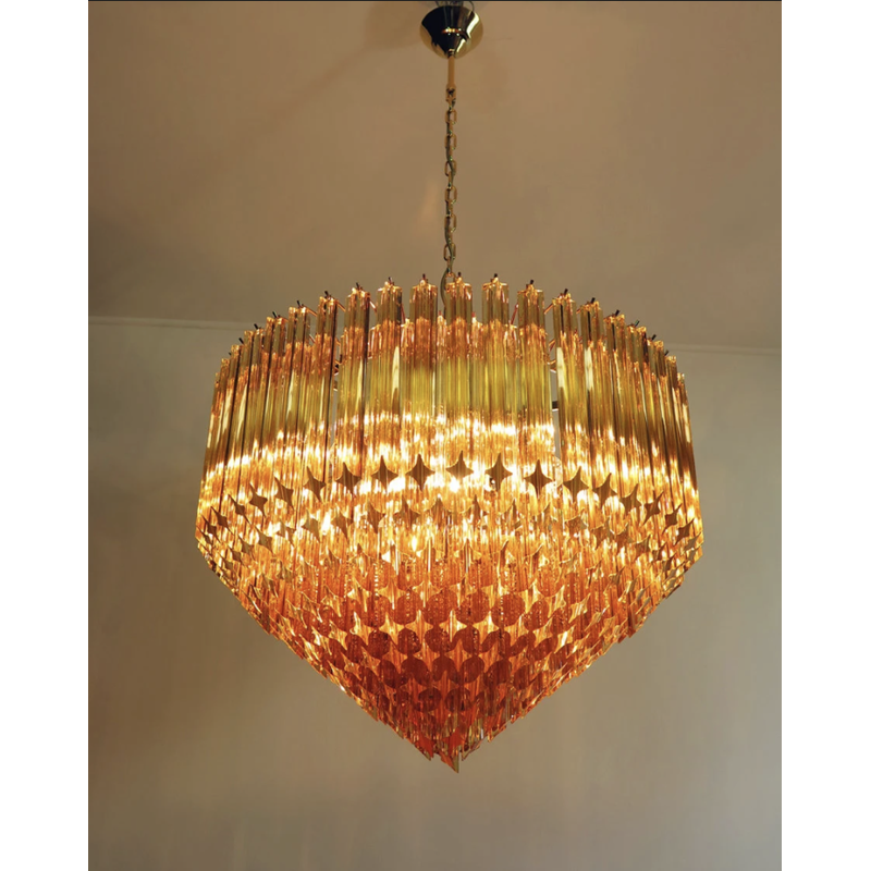 Vintage Murano glass chandelier Quadriedri with gold frame