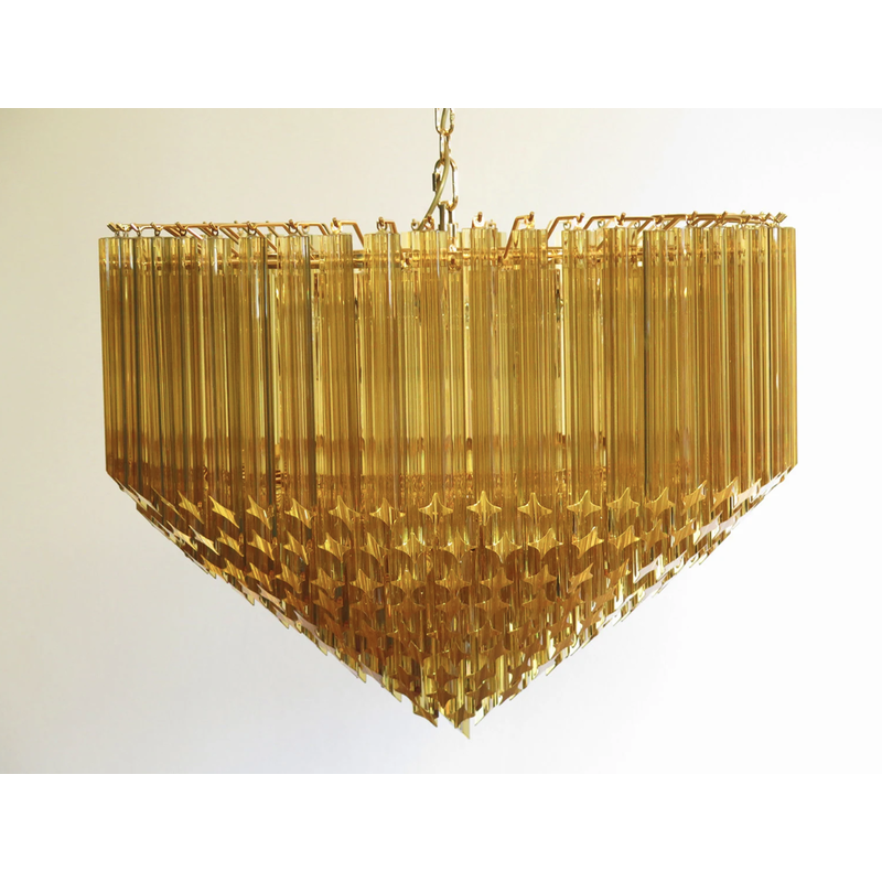 Lustre vintage Quadriedri en verre de Murano avec cadre doré