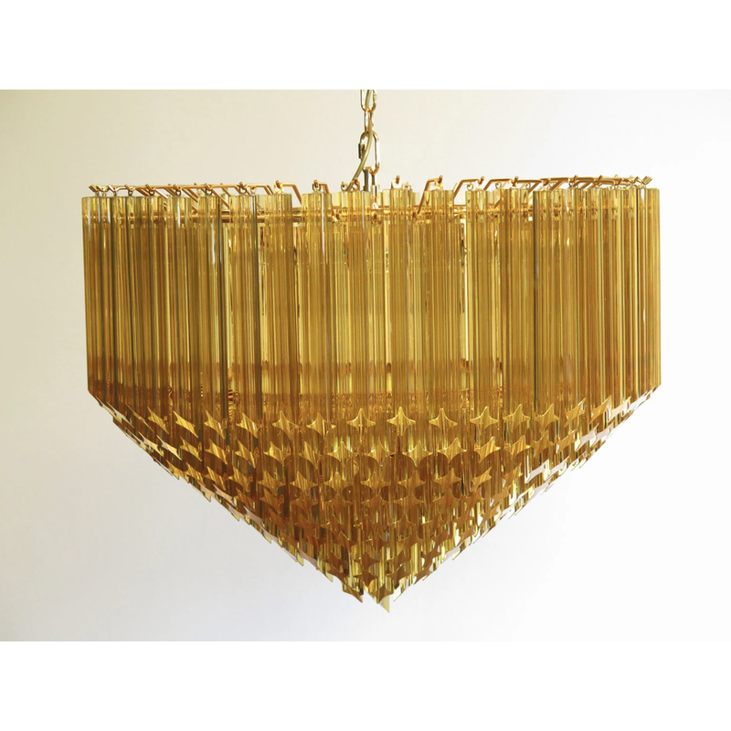 Vintage Murano glass chandelier Quadriedri with gold frame