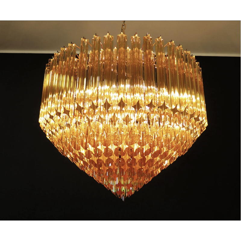 Vintage Murano glass chandelier Quadriedri with gold frame