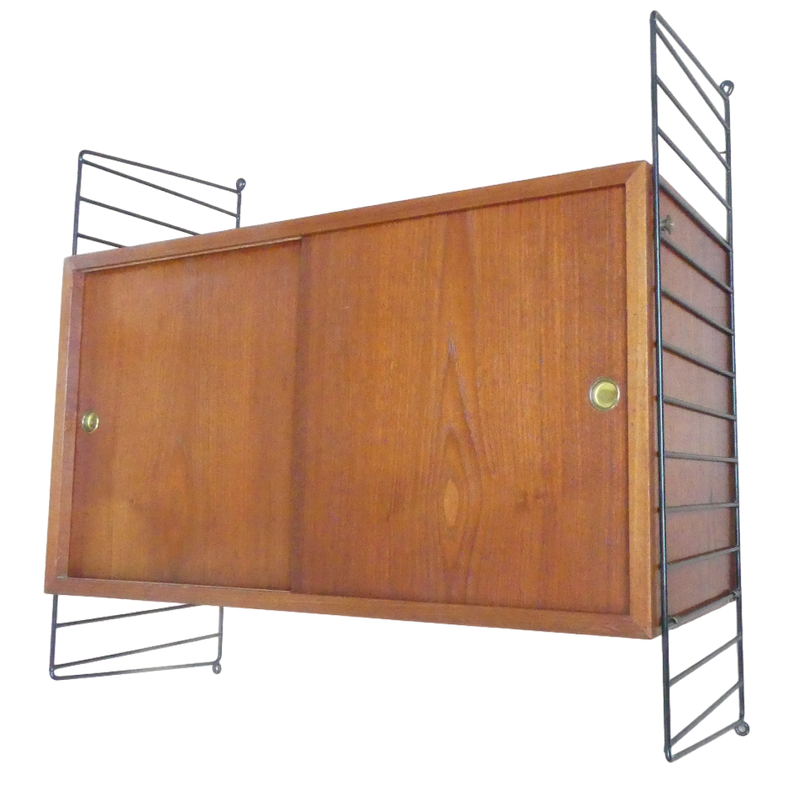 Vintage String wall unit in teak veneer by Nils Strinning, 1950s