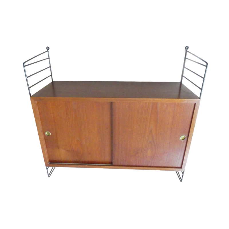 Vintage String wall unit in teak veneer by Nils Strinning, 1950s