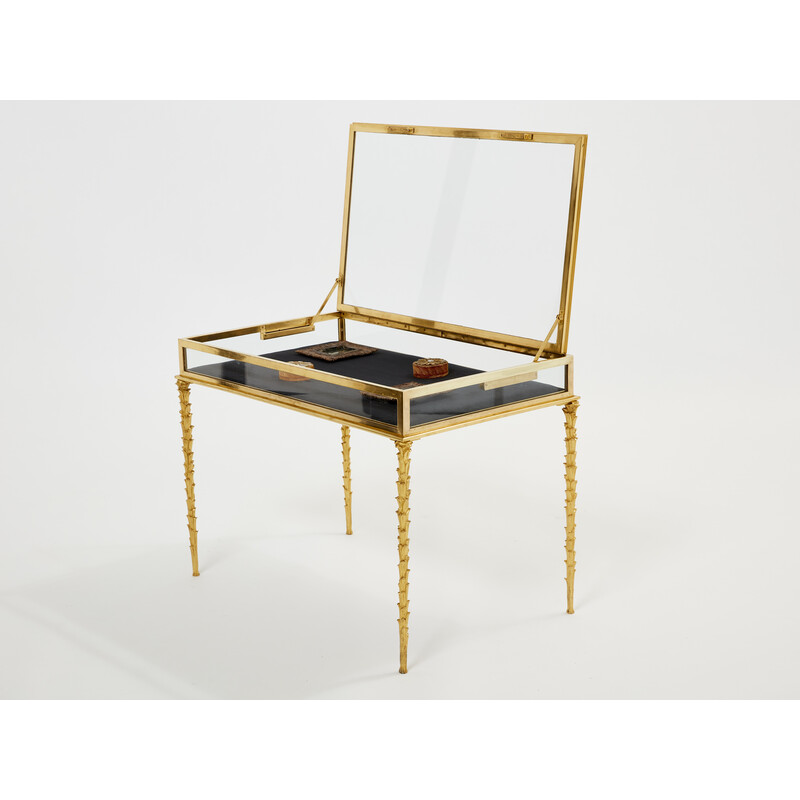 Vintage gilt bronze and glass side table from Maison Baguès, 1950s
