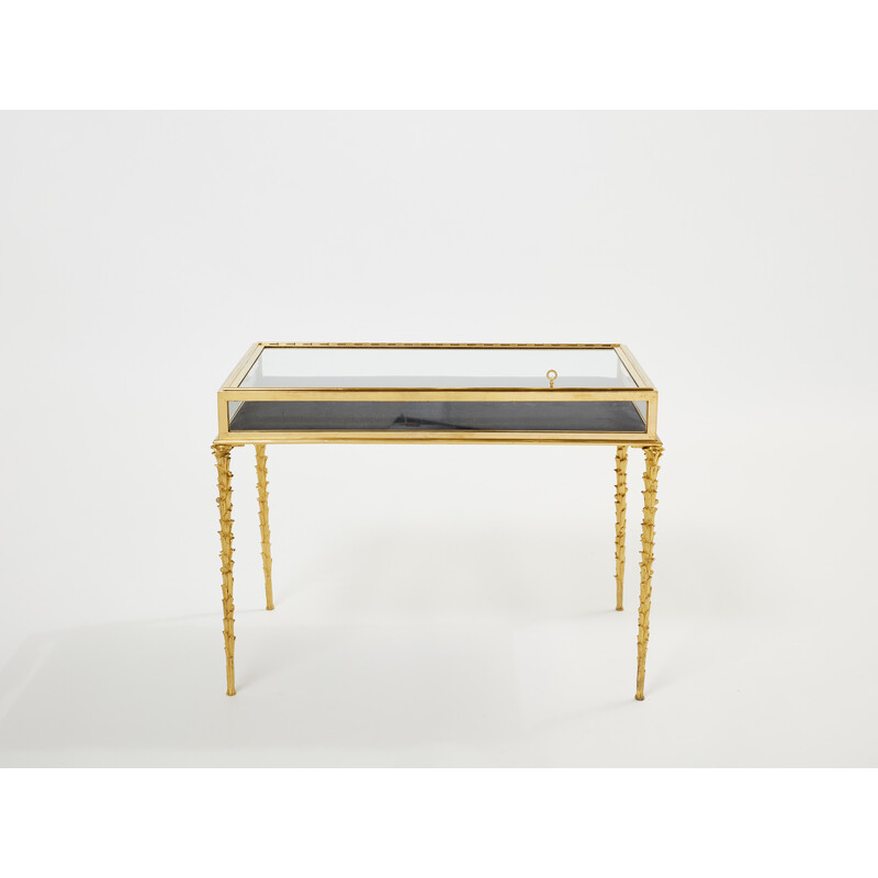 Table d'appoint vintage en bronze doré et verre de la Maison Baguès, 1950