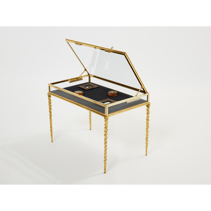 Vintage gilt bronze and glass side table from Maison Baguès, 1950s