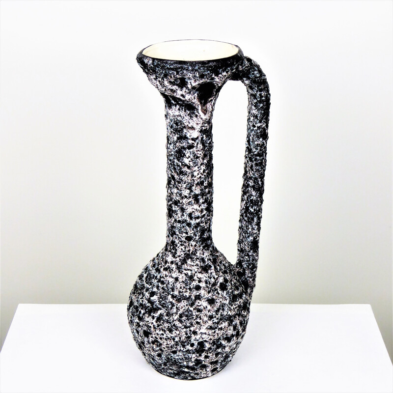 Large vase by Annette ROUX in black and white ceramics produced by Vallauris - 1950s