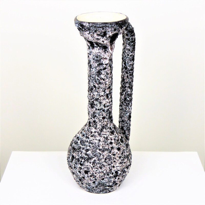 Large vase by Annette ROUX in black and white ceramics produced by Vallauris - 1950s