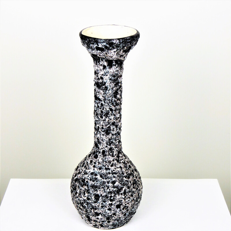 Large vase by Annette ROUX in black and white ceramics produced by Vallauris - 1950s