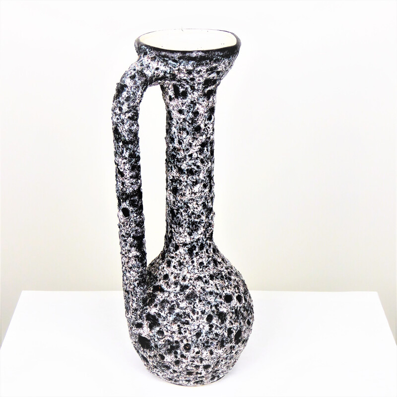 Large vase by Annette ROUX in black and white ceramics produced by Vallauris - 1950s