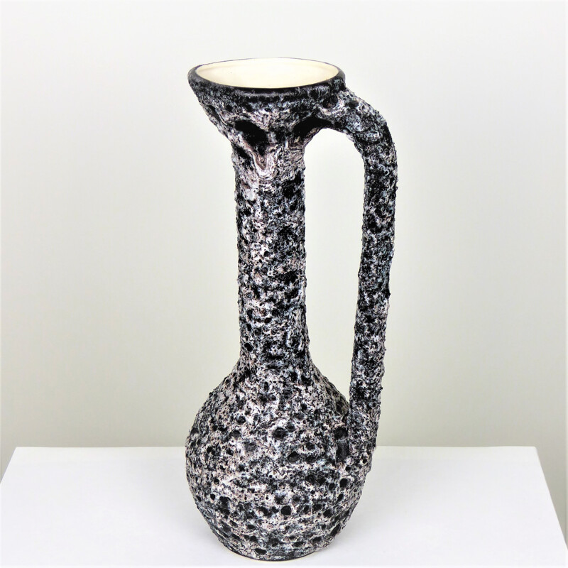 Large vase by Annette ROUX in black and white ceramics produced by Vallauris - 1950s