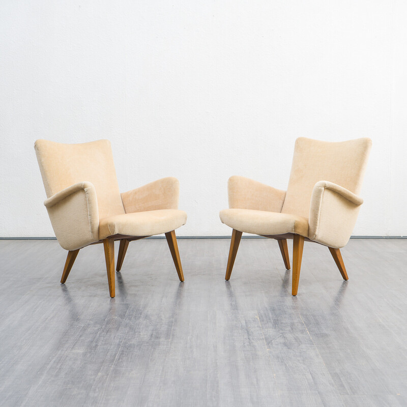 Pair of vintage cocktail armchairs in mohair velours, 1950s