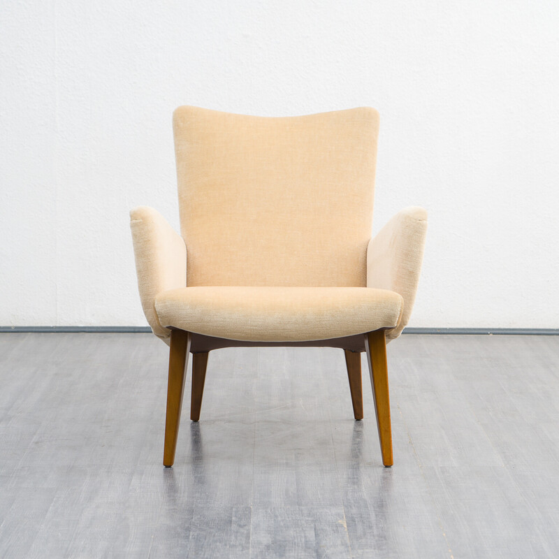 Pair of vintage cocktail armchairs in mohair velours, 1950s