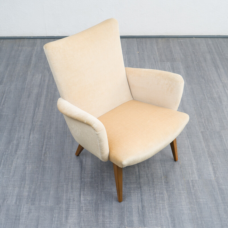Pair of vintage cocktail armchairs in mohair velours, 1950s
