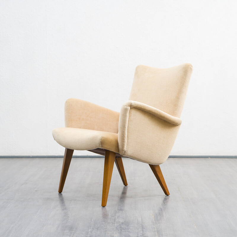 Pair of vintage cocktail armchairs in mohair velours, 1950s