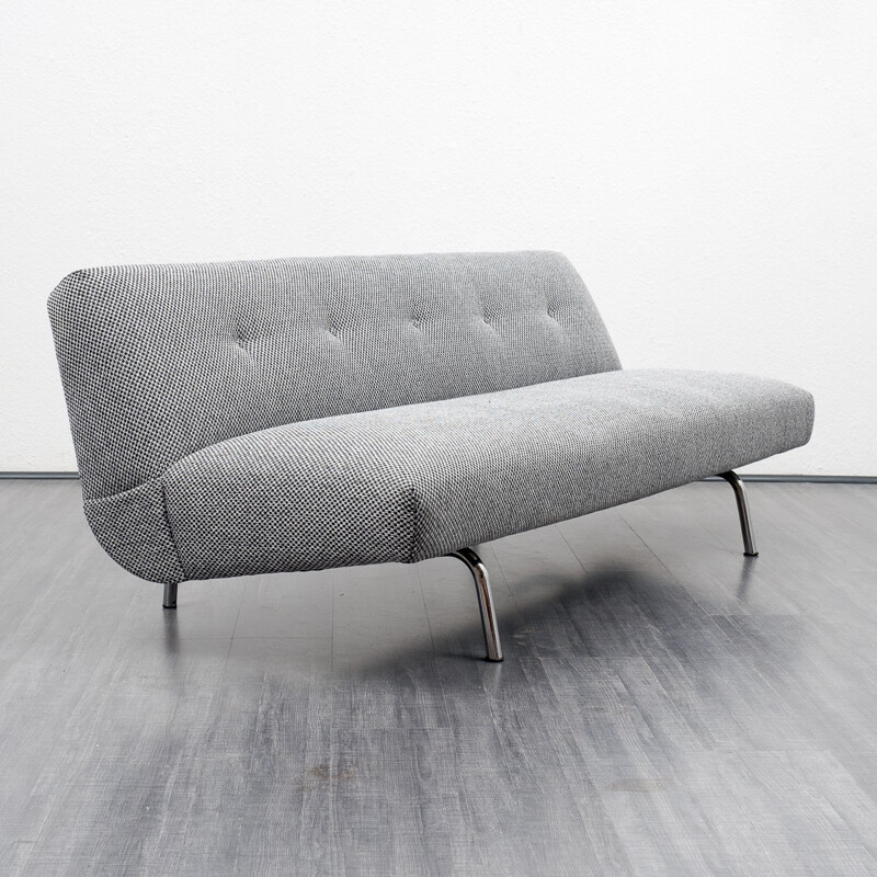 Folding 3-seater grey sofa with chrome tube feet - 1960s