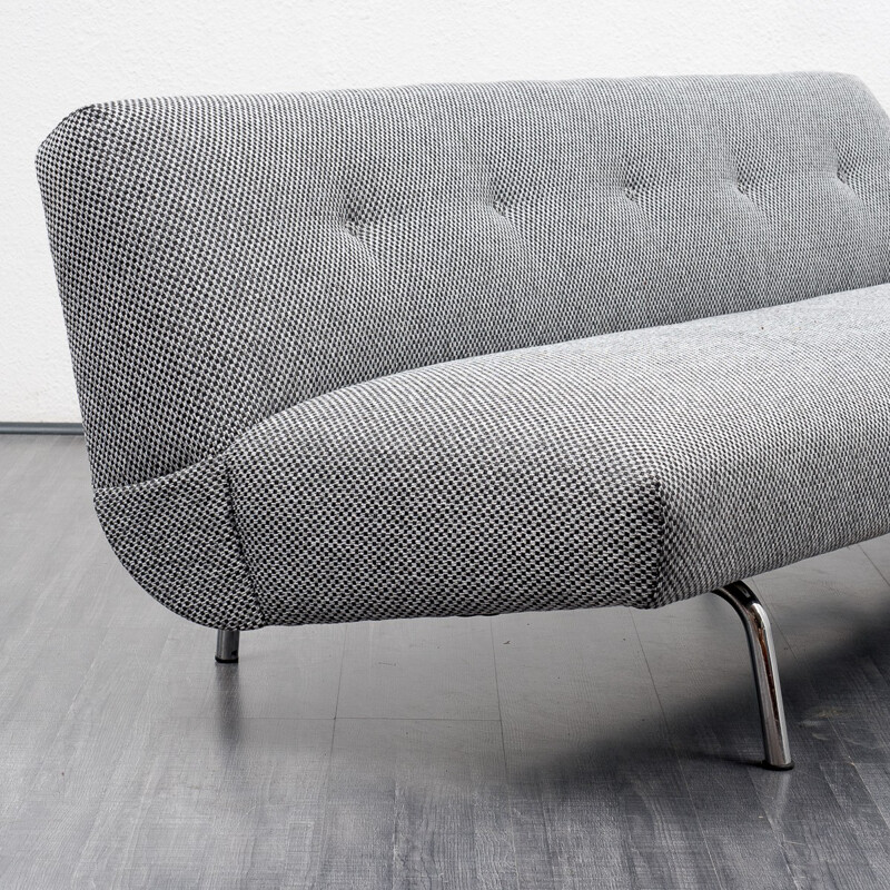 Folding 3-seater grey sofa with chrome tube feet - 1960s
