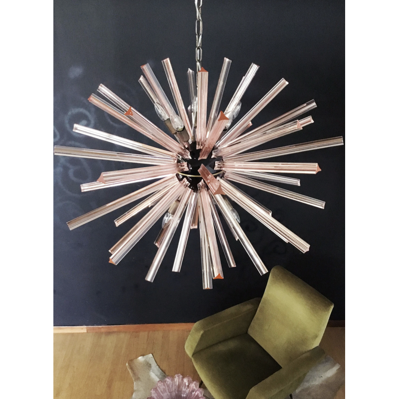 Lámpara de araña vintage "sputnik" en cristal de Murano rosa