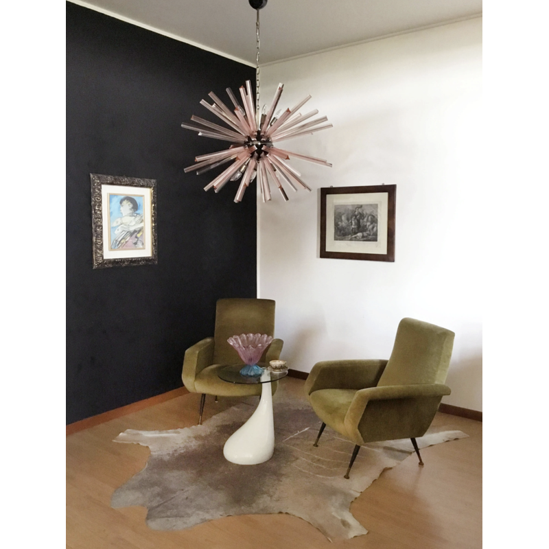 Lampadario vintage "sputnik" in vetro di Murano rosa