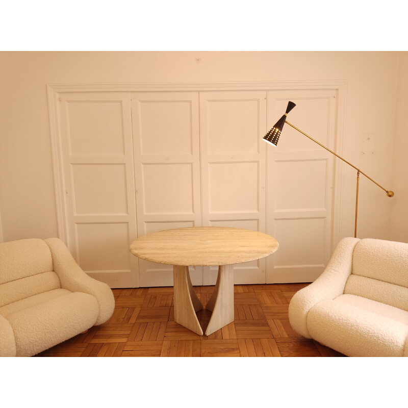 Table circulaire vintage en travertin par Claude Berraldacci