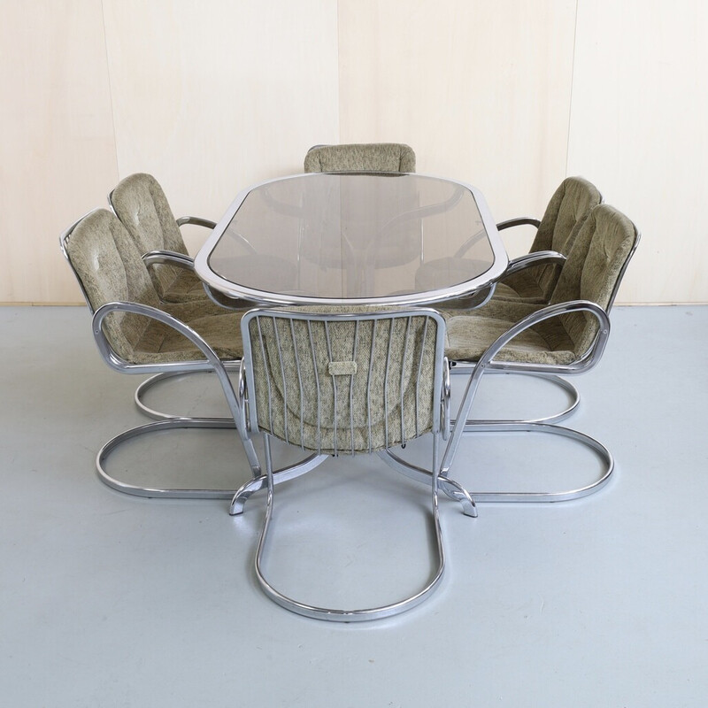 Vintage dining set in chrome and smoked glass by Gastone Rinaldi for Rima, 1970s