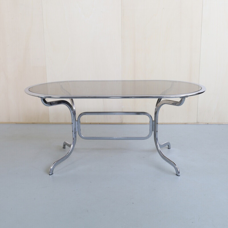 Vintage dining set in chrome and smoked glass by Gastone Rinaldi for Rima, 1970s