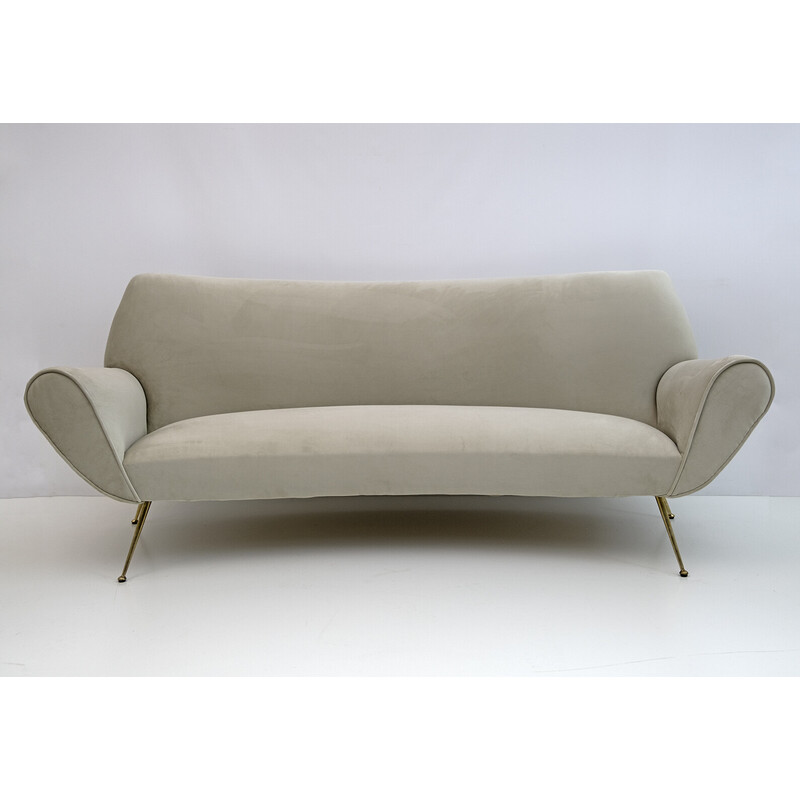 Mid-century Italian velvet curved sofa by Gigi Radice for Minotti, 1950s