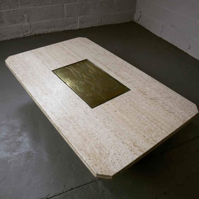 Vintage travertine coffee table by George Mathias for Maho, 1970s