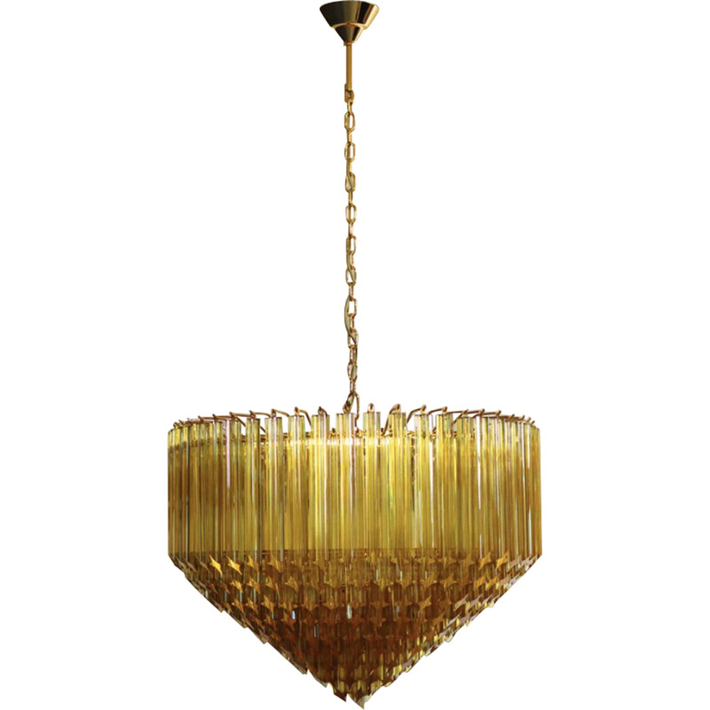 Vintage Murano glass chandelier Quadriedri with gold frame