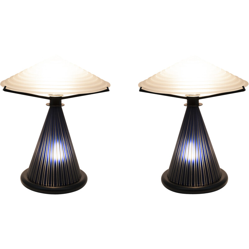 Pair of vintage Post Modern Italian Murano glass Mushroom table lamps, 1980s