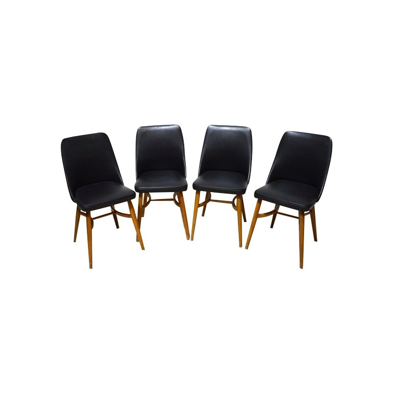 Set of 4 chairs in black vinyl - 1950s