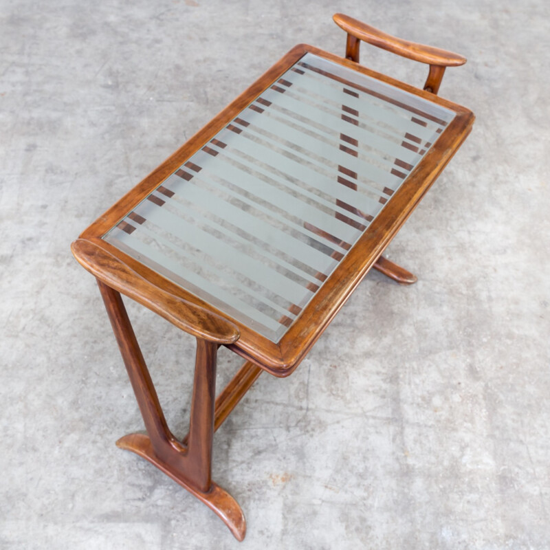 Rosewood side table with glass table top - 1950s