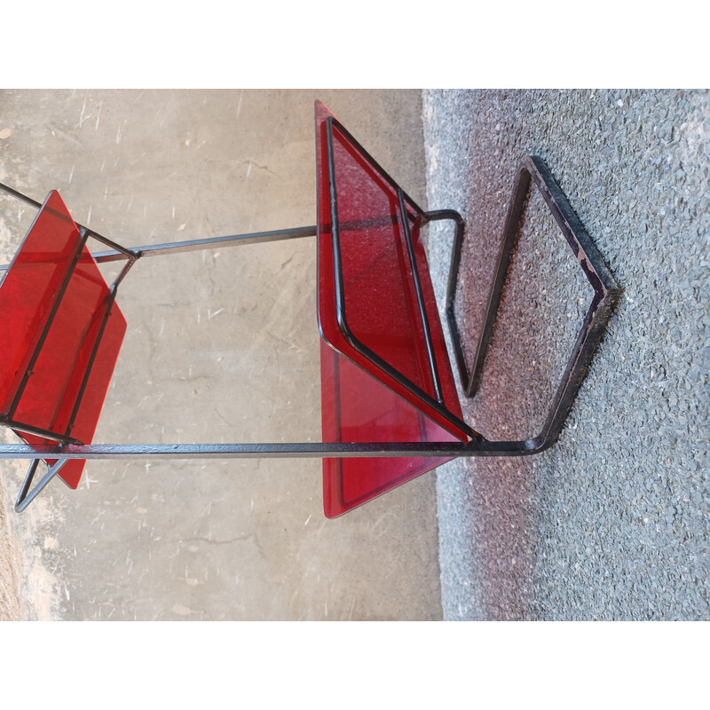 Vintage magazine rack with small shelf, 1960