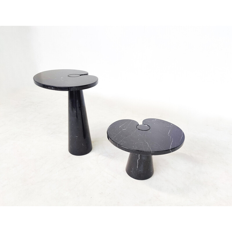 Par de mesas de consola de mármore preto vintage modelo ''Eros'' de Angelo Mangiarotti para Skipper, Itália 1970s