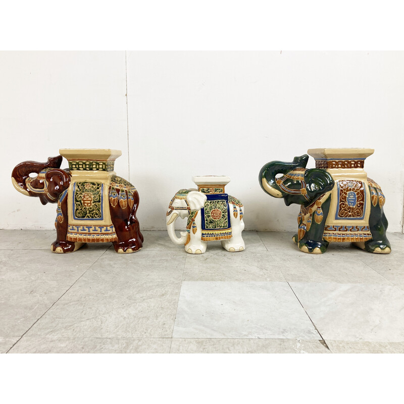 Set of 3 vintage Hollywood Regency Chinese elephant plant stands, Italy 1960s