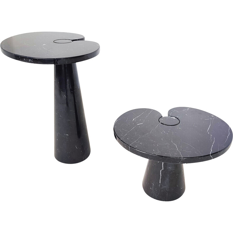 Pair of vintage black marble console tables model ''Eros'' by Angelo Mangiarotti for Skipper, Italy 1970s