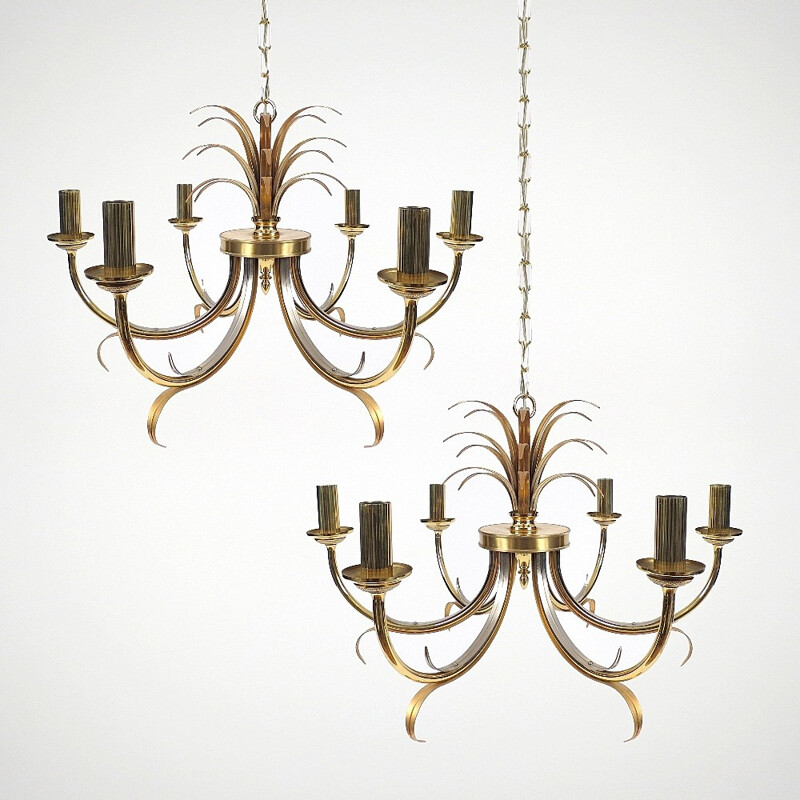 Pair of Belgian brass chandeliers by Boulanger - 1970s