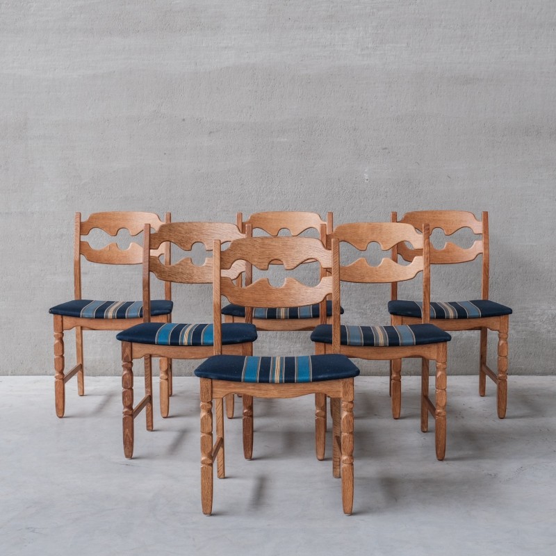Conjunto de 6 cadeiras de carvalho vintage 'Razor back' de Henning Kjaernulf, Dinamarca 1960