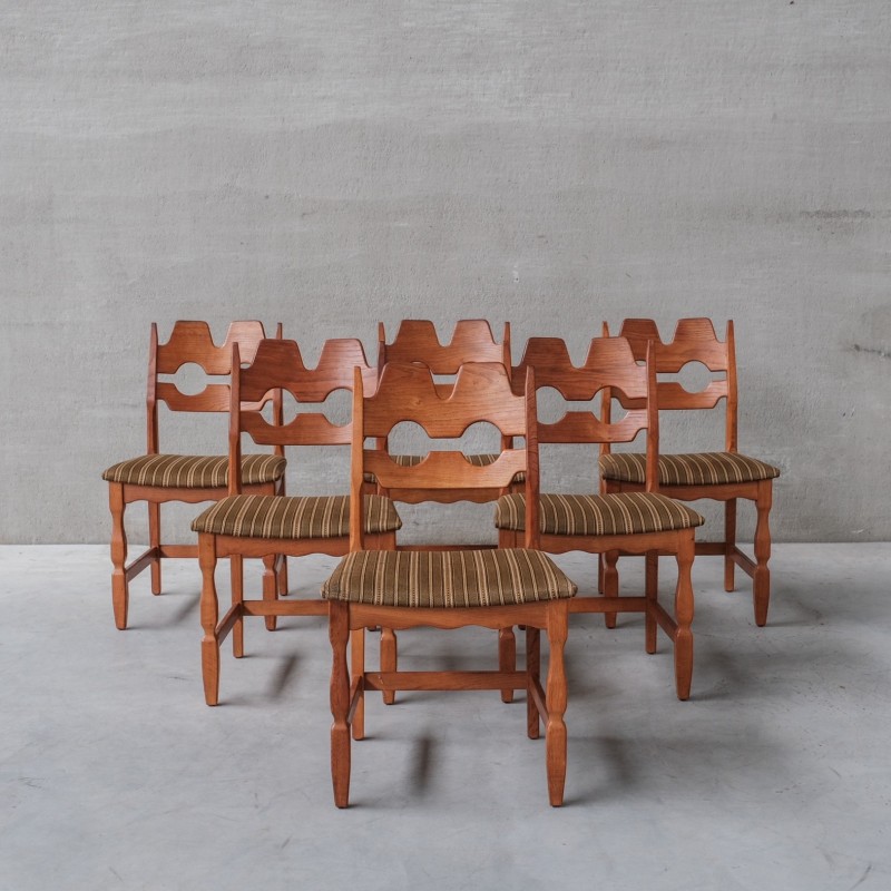 Ensemble de 6 chaises vintage en chêne par Henning Kjaernulf, Danemark 1960