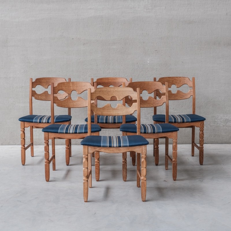 Ensemble de 6 chaises vintage modèle "Razor back" en bois de chêne par Henning Kjaernulf, Danemark 1960