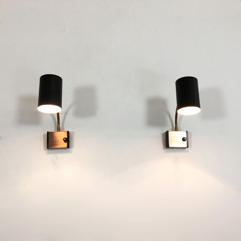 Pair of wall lights in black lacquered aluminium - 1970s