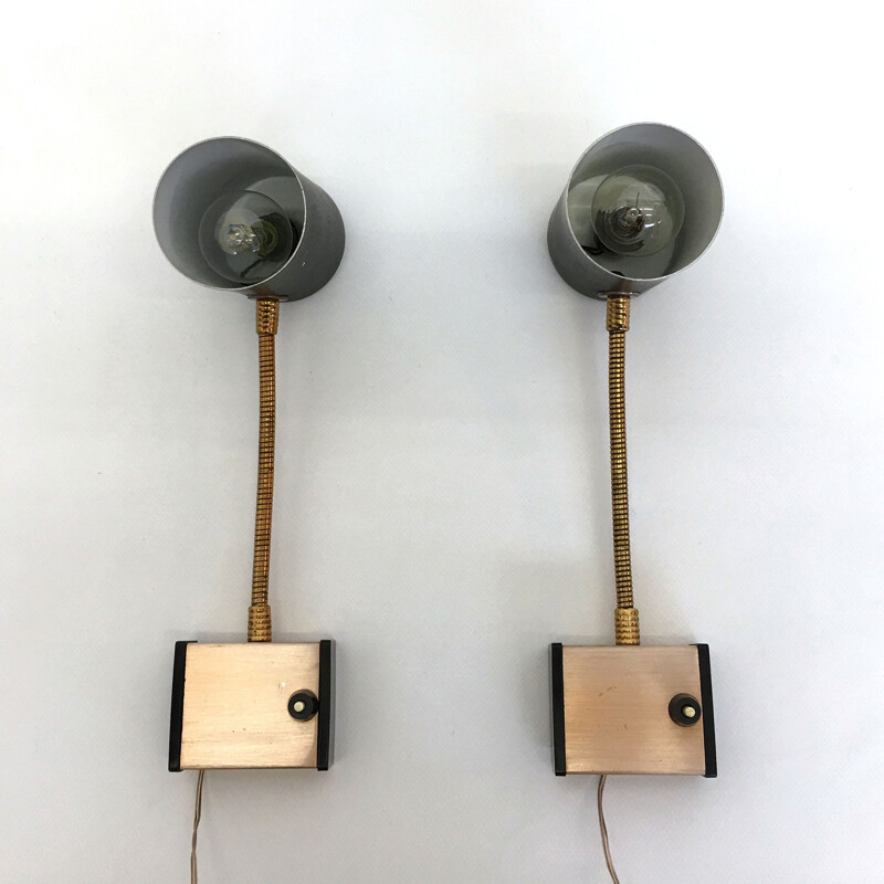 Pair of wall lights in black lacquered aluminium - 1970s