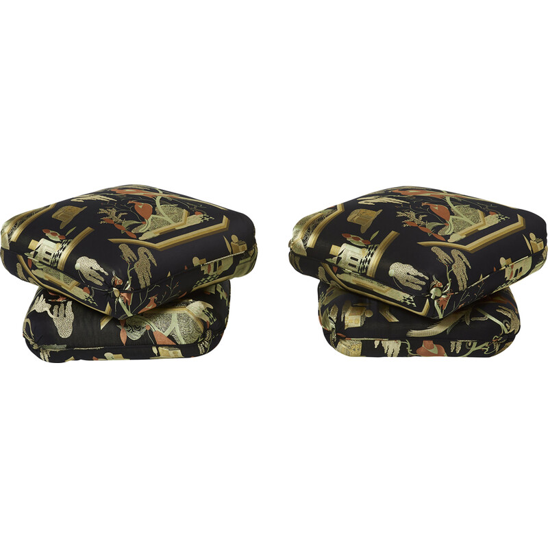 Pair of vintage poufs in jacquard fabric by Jacques Charpentier for Maison Jansen, 1970