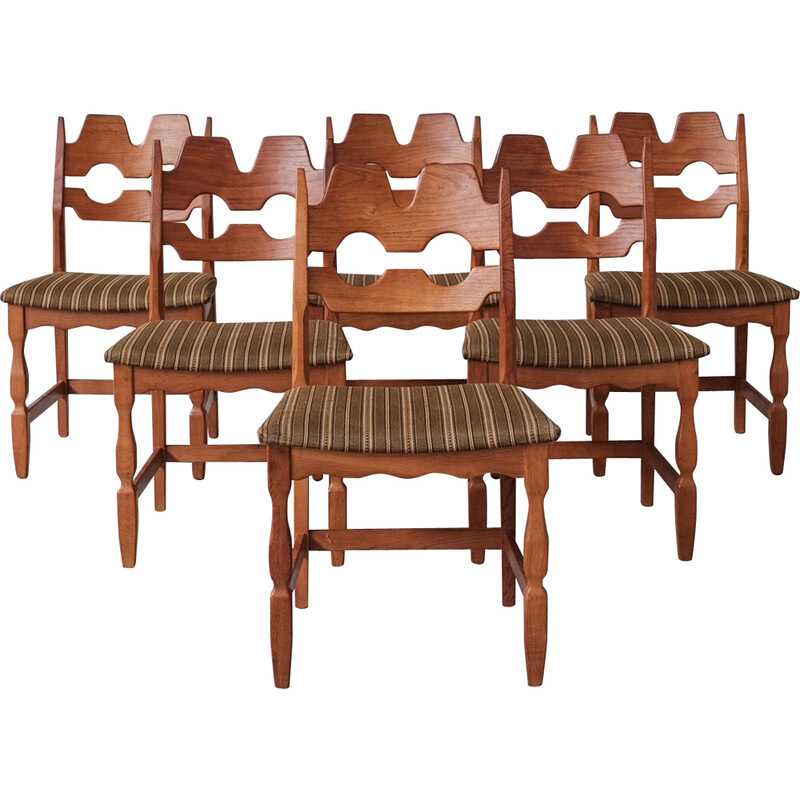 Ensemble de 6 chaises vintage en chêne par Henning Kjaernulf, Danemark 1960