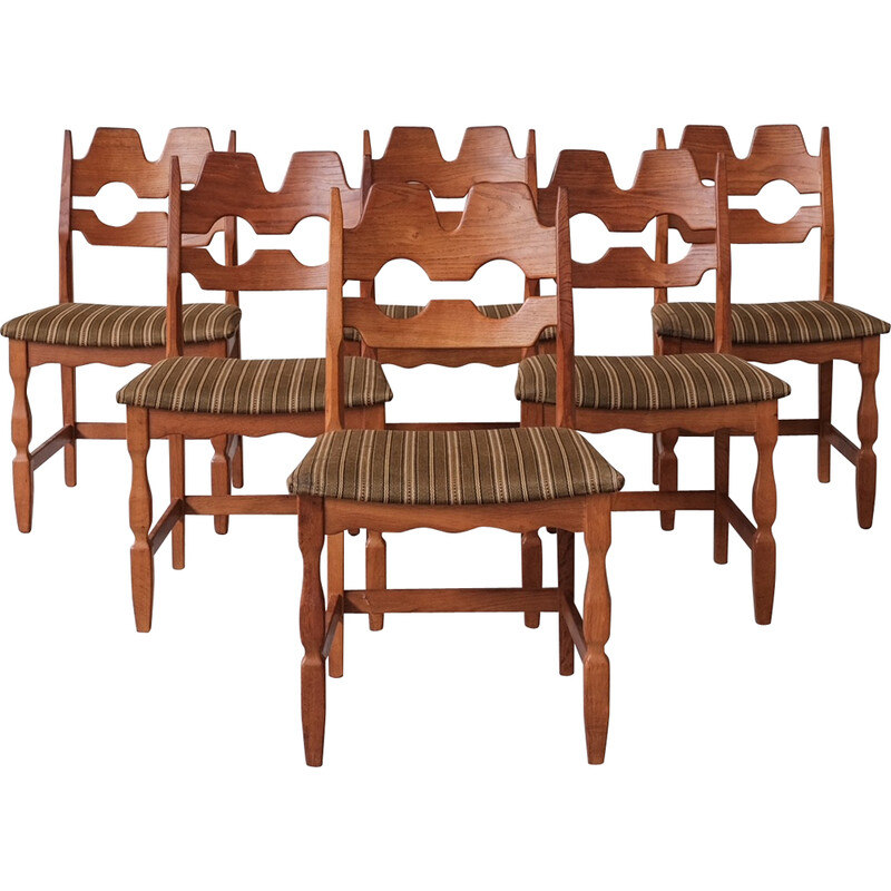 Set of 6 vintage oakwood dining chairs by Henning Kjaernulf, Denmark 1960s