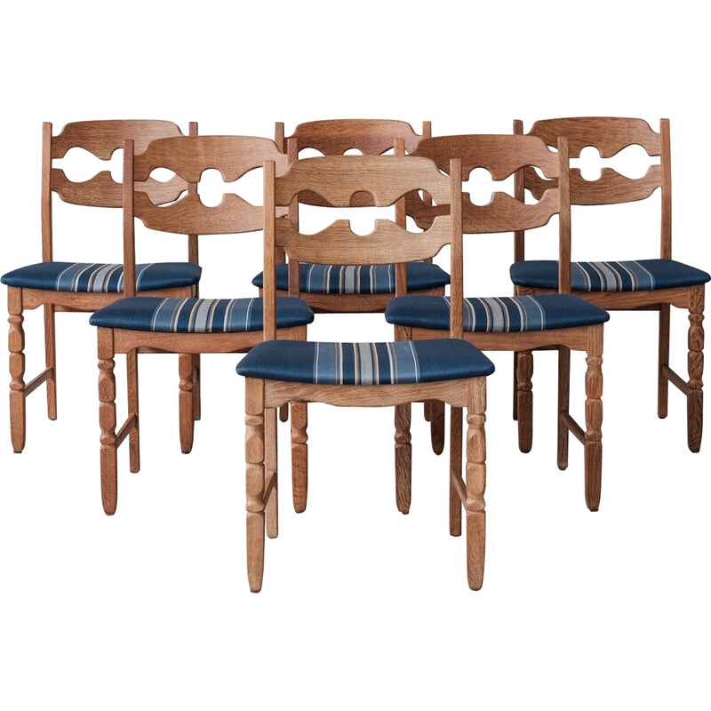 Set di 6 sedie da pranzo vintage modello "Razor back" in legno di quercia di Henning Kjaernulf, Danimarca 1960